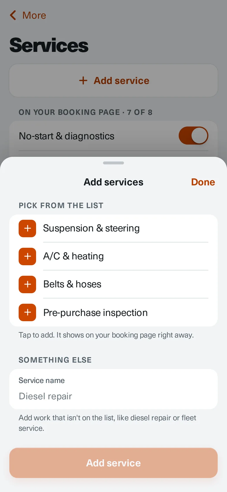 Adding services from a pick list or naming your own